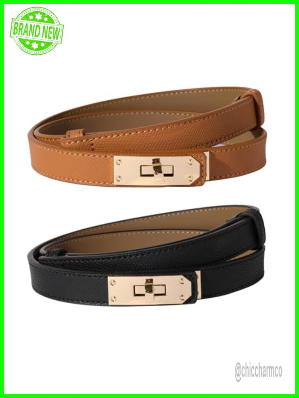 Women's Skinny Leather Belt Turn Lock Adjustable Waistband for Dresses Jeans
